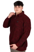 Mode XL Büyük Beden Erkek Polo Yaka Sweatshirt Baskılı Selanik U24440 Bordo - 2