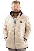 Mode XL Büyük Beden Erkek Kapitone Kalın Mont Cepli Kapüşonlu U24604 Bej thumbnail 1