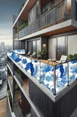 sizenelazım 60cm x 8.5m  Mavi Yaprak Balkon Bahçe Çit Brandası  Su İtici, UV Koruyucu, Dekoratif Örtü thumbnail 1