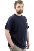 Mode XL Büyük Beden Erkek Tişört Baskılı Pamuklu Bisiklet Yaka T-Shirt TOUCH U24067 Lacivert thumbnail 4