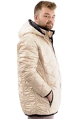 Mode XL Büyük Beden Erkek Kapitone Kalın Mont Cepli Kapüşonlu U24604 Bej thumbnail 3