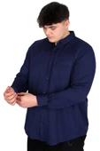 Mode XL Büyük Beden Erkek Uzun Kol Gömlek Cepli OXFORD U20367 Lacivert thumbnail 2