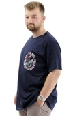 Mode XL Büyük Beden Erkek Tişört Baskılı Bisiklet Yaka Pamuklu CHANGE U24084 Lacivert thumbnail 2