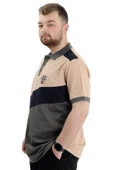 Mode XL Büyük Beden Erkek Polo Yaka Tişört Renk Bloklu U24322 Bej thumbnail 2