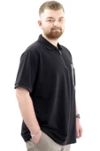 Mode XL Büyük Beden Erkek T-Shirt Fermuarlı Polo Yaka Cepli U24325 Siyah thumbnail 3