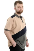 Mode XL Büyük Beden Erkek Polo Yaka Tişört Renk Bloklu U24322 Bej thumbnail 3