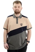 Mode XL Büyük Beden Erkek Polo Yaka Tişört Renk Bloklu U24322 Bej thumbnail 1