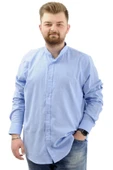 Mode XL Büyük Beden Erkek Gömlek Uzun Kol Likralı Keten Gömlek U20385 Mavi thumbnail 1