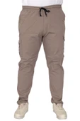 Mode XL Büyük Beden Pantolon Keten Kargo Jogger Milano 21912 Taş Rengi - 1