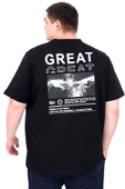 Mode XL Büyük Beden Erkek T-Shirt Bisiklet Yaka GREAT U25024 Siyah thumbnail 2