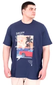 Mode XL Büyük Beden Erkek Baskılı T-Shirt Palm Dream U25026 İndigo thumbnail 4