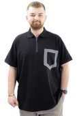Mode XL Büyük Beden Erkek T-Shirt Fermuarlı Polo Yaka Cepli U24325 Siyah thumbnail 1
