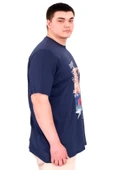 Mode XL Büyük Beden Erkek Baskılı T-Shirt Palm Dream U25026 İndigo thumbnail 3