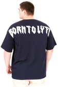 Mode XL Büyük Beden Erkek T-Shirt Bisiklet Yaka BORN TOLYFT U25029 Lacivert thumbnail 2