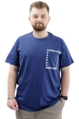 Mode XL Erkek Büyük Beden T-Shirt Pamuklu Baskılı Bisiklet Yaka Tişört NUMBER U24051 İndigo thumbnail 1