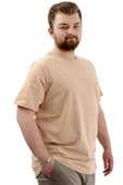 Mode XL Büyük Beden Erkek Tişört Baskılı Pamuklu Bisiklet Yaka T-Shirt TOUCH U24066 Bej thumbnail 4