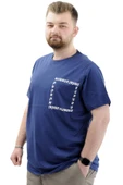 Mode XL Erkek Büyük Beden T-Shirt Pamuklu Baskılı Bisiklet Yaka Tişört NUMBER U24051 İndigo thumbnail 2