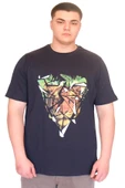 Mode XL Büyük Beden Erkek T-Shirt Bisiklet Yaka TIGER Baskılı U25007 Lacivert thumbnail 1