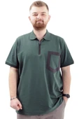 Mode XL Büyük Beden Erkek T-Shirt Fermuarlı Polo Yaka Cepli U24325 Nefti thumbnail 1