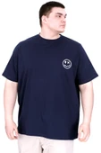 Mode XL Büyük Beden Erkek T-Shirt Bisiklet Yaka GREAT U25024 Lacivert thumbnail 4