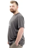 Mode XL Büyük Beden Erkek T-Shirt V Yaka Baskılı BELIEVE U24054 Antrasit thumbnail 2