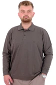 Mode XL Büyük Beden Erkek Polo Yaka Sweatshirt Nakışlı U24340 Haki - 1