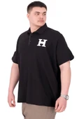 Mode XL Büyük Beden Erkek T-Shirt Polo Yaka H BROUDED U25312 Siyah thumbnail 3