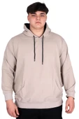 Mode XL Büyük Beden Erkek Basic Sweatshirt Kapüşonlu Kanguru Cep U24166 Gri thumbnail 1
