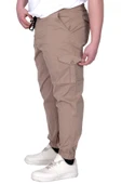 Mode XL Büyük Beden Erkek Pantolon Keten Kargo Jogger 21911 Cappucino - 4
