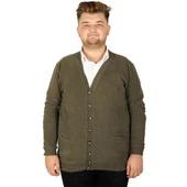 Mode XL Büyük Beden Erkek Hırka Vanize Selanik Düğmeli 20548 Haki - 1