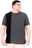 Mode XL Büyük Beden Erkek T-Shirt Parçalı MD08 U22134 Antrasit thumbnail 4