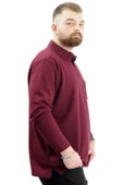 Mode XL Büyük Beden Erkek Sweatshirt Polo Yaka Uzun Kol WAFFLE 23449 Bordo thumbnail 3