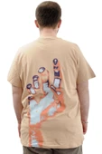 Mode XL Büyük Beden Erkek Tişört Baskılı Pamuklu Bisiklet Yaka T-Shirt TOUCH U24066 Bej thumbnail 2