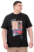 Mode XL Büyük Beden Erkek Baskılı T-Shirt Palm Dream U25026 Siyah thumbnail 1
