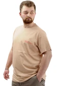 Mode XL Büyük Beden Erkek Tişört Baskılı Pamuklu Bisiklet Yaka T-Shirt TOUCH U24066 Bej thumbnail 3
