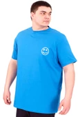 Mode XL Büyük Beden Erkek T-Shirt Bisiklet Yaka GREAT U25024 Saks thumbnail 4