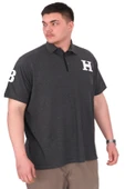 Mode XL Büyük Beden Erkek T-Shirt Polo Yaka H BROUDED U25312 Antrasit thumbnail 2
