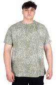 Mode XL Büyük Beden Erkek T-Shirt Bisiklet Yaka Aşındırma Baskı U20037 Haki thumbnail 1