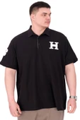 Mode XL Büyük Beden Erkek T-Shirt Polo Yaka H BROUDED U25312 Siyah thumbnail 1