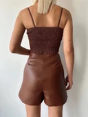 Çift fermuarlı deri şort kahve h24394 thumbnail 4