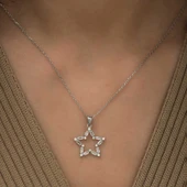 pilelistore 925 Ayar Gümüş Baget Taşlı Yıldız Kolye - 2