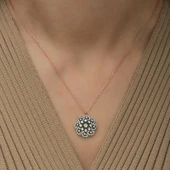 pilelistore 925 Ayar Gümüş Çiçek Desenli Elmas Montür Kolye - 2