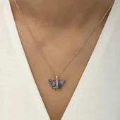 pilelistore Gümüş Rose Antrasit Kaplangözü Taşlı Kelebek Kolye - 3