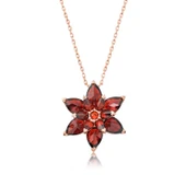 pilelistore 925 Ayar Gümüş Rose Kırmızı Lotus Çiçeği Kolye - 2