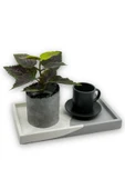 Beyaz Antrasit Tepsi Mermer Desen Görünümlü Beton Sunumluk Tepsi Dekoratif Organizer 15 Cm - 1