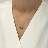 pilelistore Gümüş Rose Antrasit Kaplangözü Taşlı Kelebek Kolye - 2