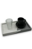 Beyaz Antrasit Tepsi Mermer Desen Görünümlü Beton Sunumluk Tepsi Dekoratif Organizer 15 Cm - 2