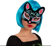 Siyah Renk Üzeri Mavi Kırmızı Simli Süet Kaplama Kedi Maskesi 17x14 cm thumbnail 2