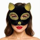 Siyah Renk Gold Simli Süet Kaplama Kedi Maskesi 18x14 cm thumbnail 2