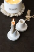 2'li Beyaz Betondan Şamdan Mumluk, Şamdan Mumluk, Beyaz Uzun Mumluk, Minimal Şamdan Mumluk. - 2